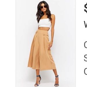 Beige Woven Pleated Culottes